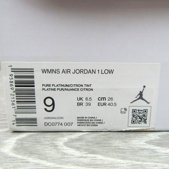 Air Jordan 1 Low Women's Size 9 Platinum White Citron Lemonade NEW - Picture 14 of 16